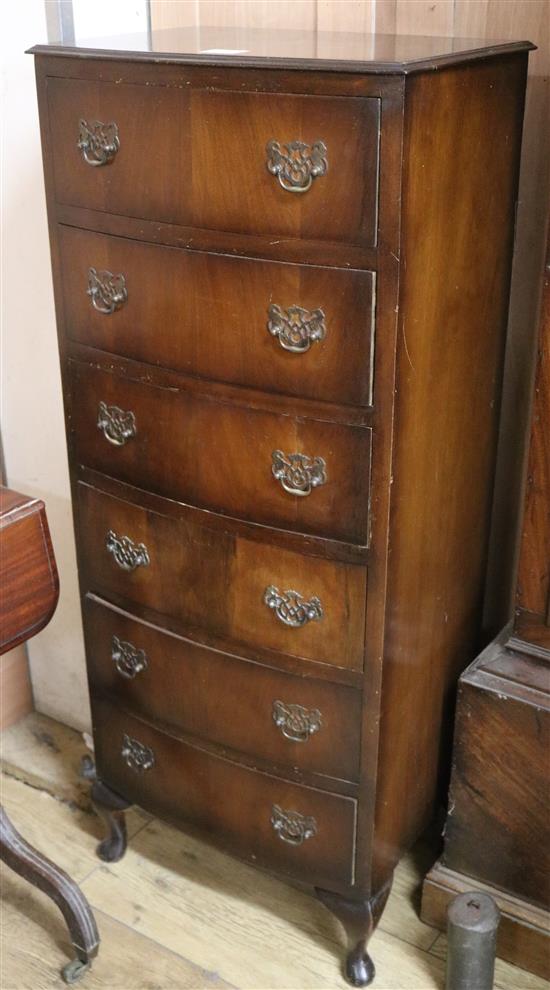 A walnut tall chest of six drawers, W.46cm